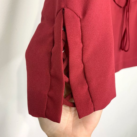 NWT IRO‎ Luana Lace-front Crepe Top In Wine Sz M - Picture 5 of 11